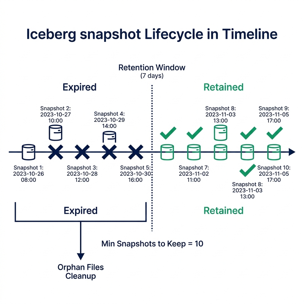 Iceberg snapshot lifecycle and expiration workflow
